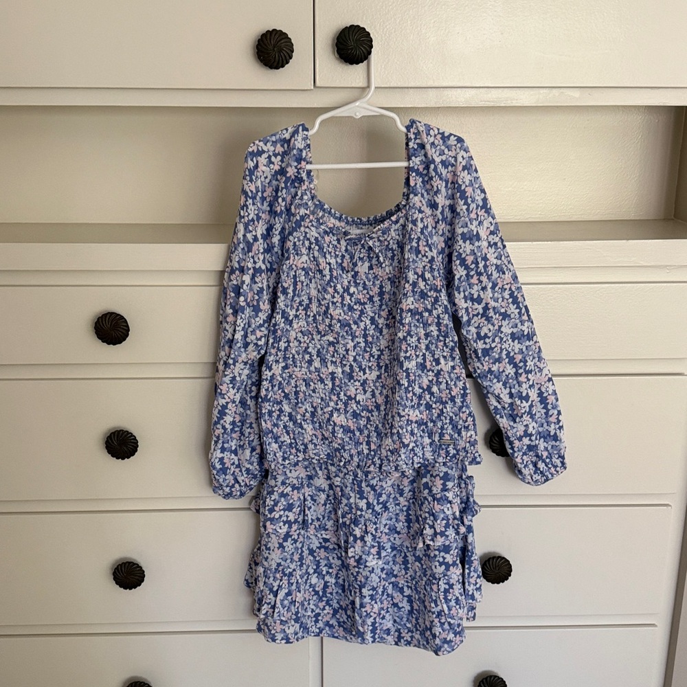 Limited Too Blue and White Floral blouse and matching ruffle skirt 12/14